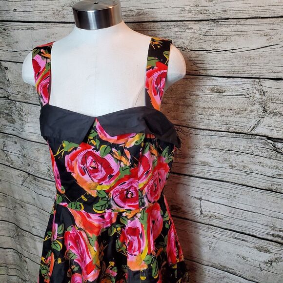 Tatyana PinUp Night Bloom 50s Rockabilly Dress Roses sundress Sz Large - Picture 2 of 10